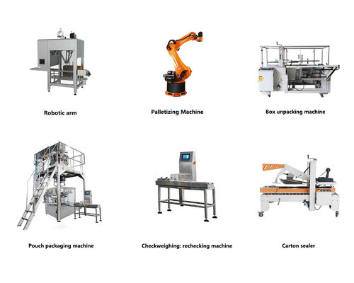 Línea de embalaje automática robótica opcional SUS304 para plantas de procesamiento de alimentos