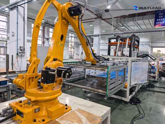 Sistema de paletizado con robot industrial que ahorra tiempo y mano de obra para uso en fábrica