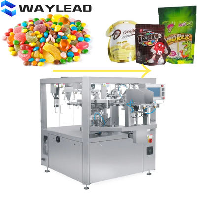 Máquina de envasado automática de bolsas de pie prefabricadas con cremallera para frutos secos, aperitivos, líquidos y polvos